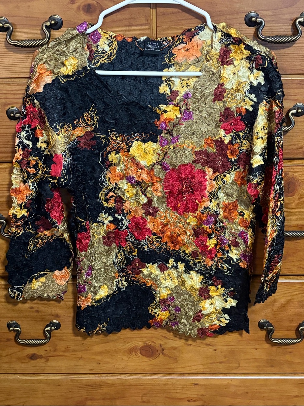 Petals Magic Scarf Floral Crinkle Top Black Multicolor One Size